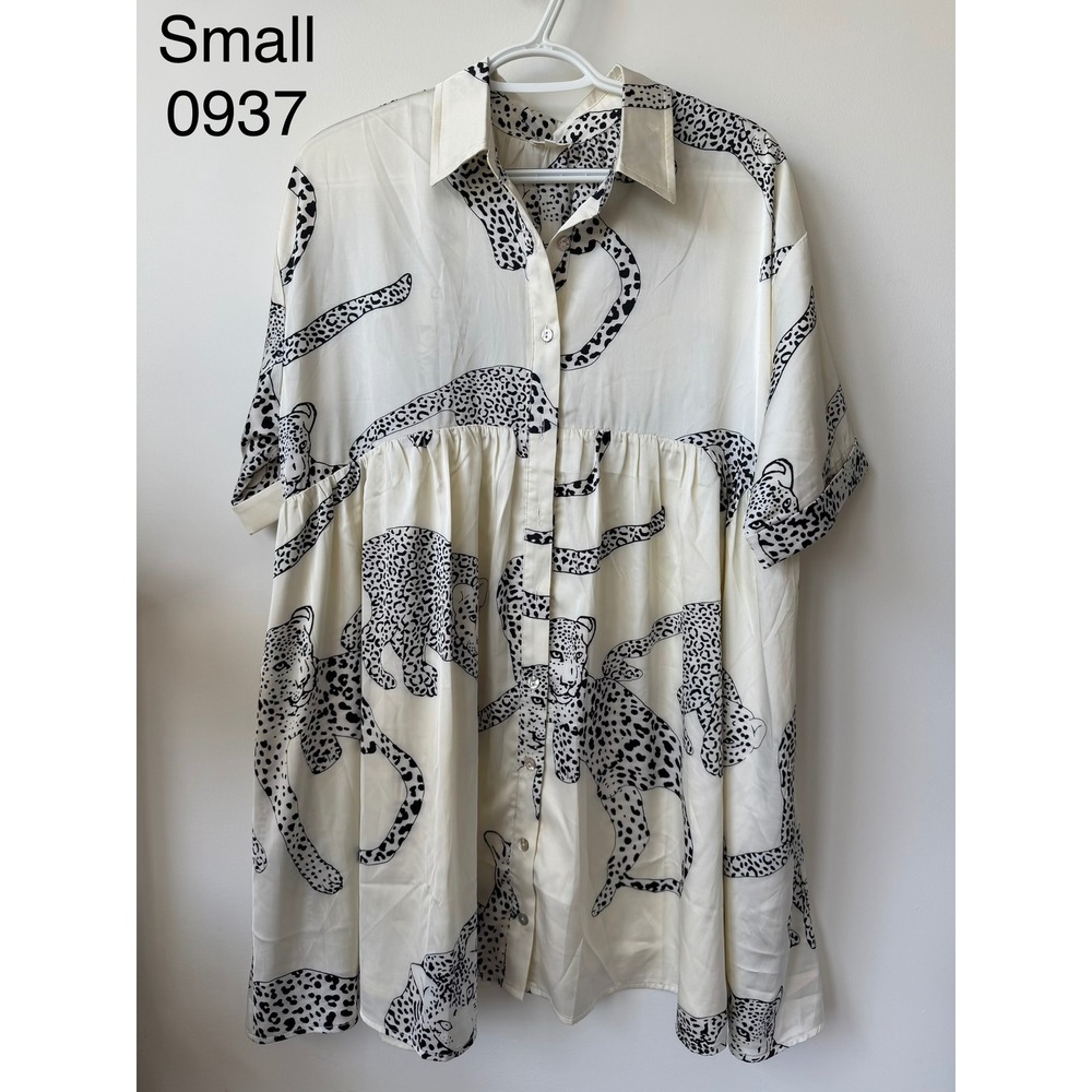 Shop the Mint Leopard Print Babydoll Shirt Dress Cream Black Small 0937